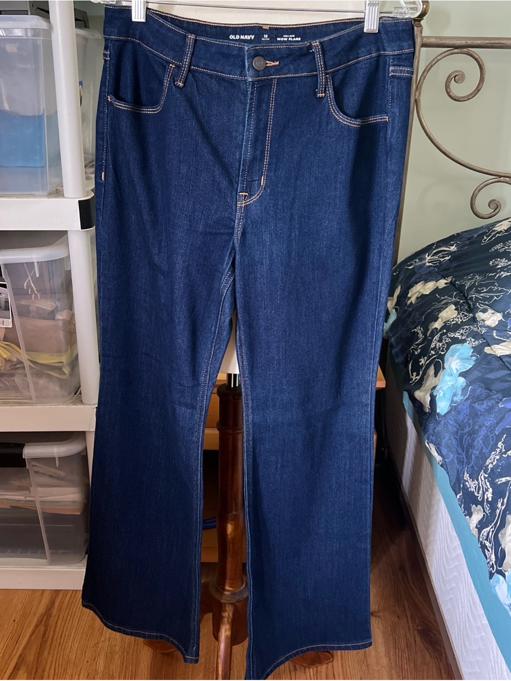 Old Navy High Rise WOW Flare Jeans Women’s 12P Dark Blue Stretch 487326